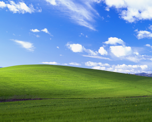 Bliss, famous for being the default wallpaper in Windows XP, is a photograph of green hills in Sonoma, California and daytime sky with cirrus clouds.